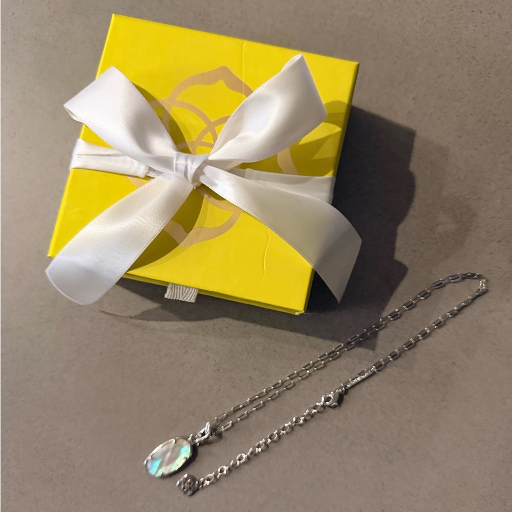Kendra Scott Iridescent Oval Necklace | Silver Tone | Lobster Claw Closure & Box